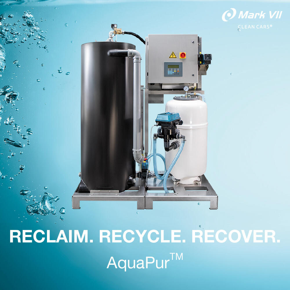 A social media post with a water reclamation system in front of a water background wiht the text "Reclaim. Recycle. Recover."